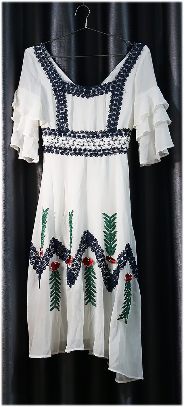 เดรส Cottagecore ลูกไม้ขาวปักลาย White Embroidered Cottagecore Dress with Lace @SP048 5