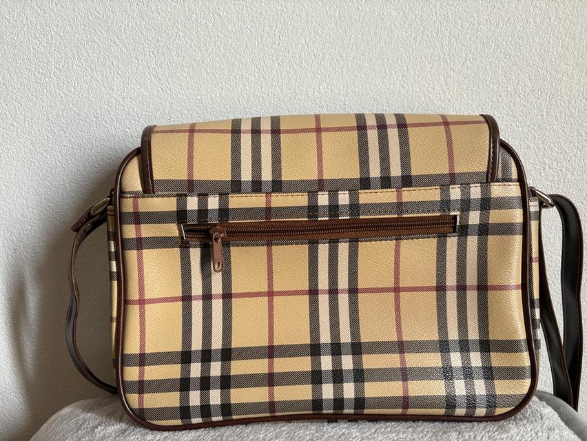 กระเป๋าสะพายไหล่มือสอง Sunstar หนังแคนวาสลายตารางสีน้ำตาล