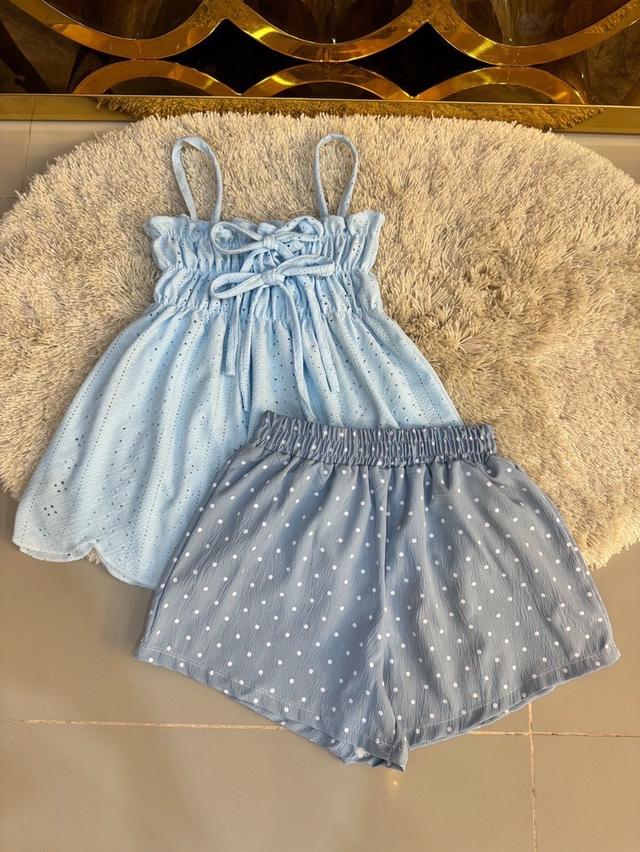 เสื้อแขนกุด + กางเกงขาสั้นลายริ้ว 4