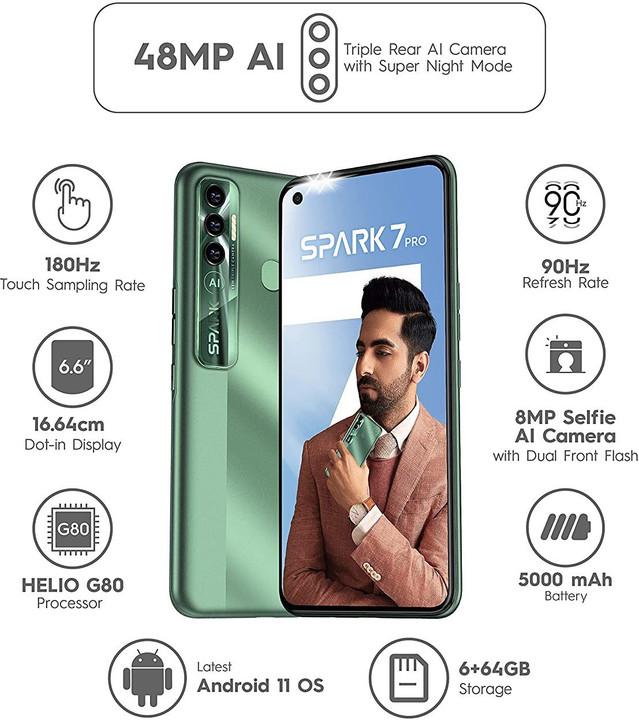 Tecno Spark 7 Pro (128GB) เครื่องใหม่ สเปกคุ้ม จอลื่น 90Hz.