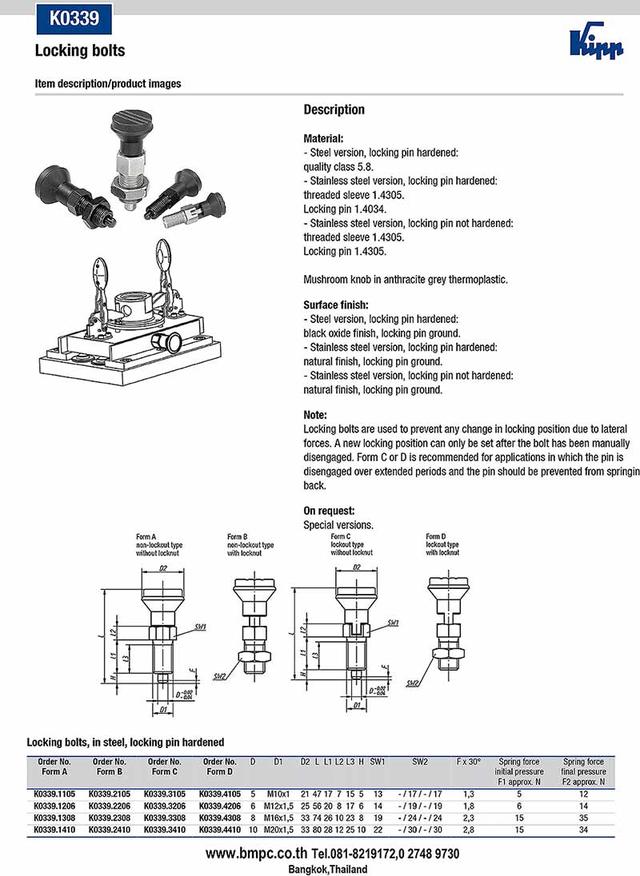Locking bolt, Index plunger, Plunger with pin, สลักล๊อกตำแหน่ง, Plug indexing, Disc spring 5