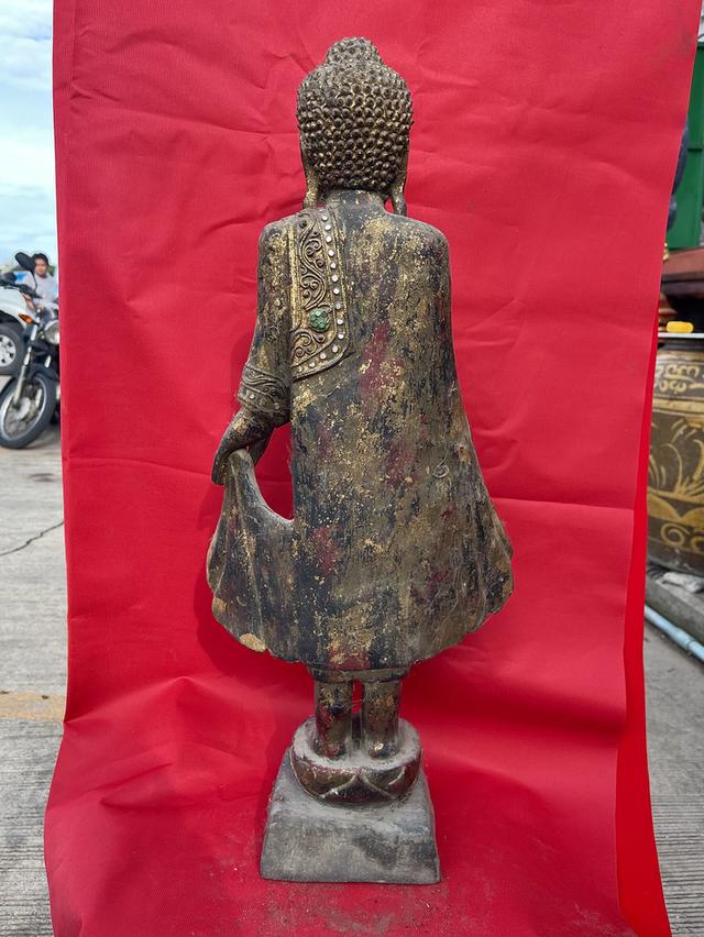 พระไม้แกะสลัก พระไม้โบราณ ศิลปะล้านนา ปางเปิดโลก พระพุทธรูปท่ายืน รูปที่ 5