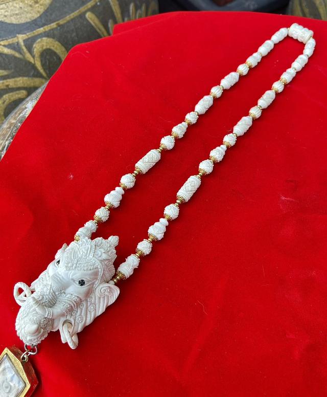 สร้อยงาช้างแกะสลัก สร้อยงาช้างแท้ทั้งเส้น ขนาดยาง14นิ้ว สร้อยคองาช้าง ปลายงาแกะสลัก 6