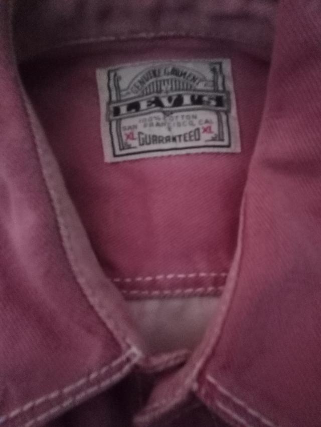 Vintage Levis Shirt Mens Pink  Denim Metal Button 90sเสื้อยีนส์ levis pink Size XL รอบอก22ความยาว28สภาพใหม่ไม่มีตำหนิ 5