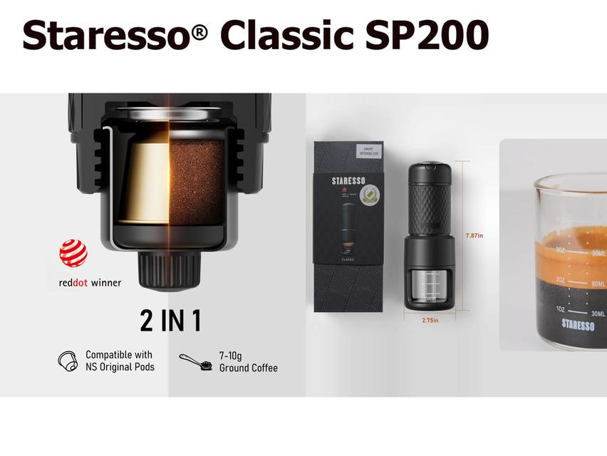 เครื่องชงกาแฟเอสเพรสโซ แบบพกพา STARESSO® Classic SP200(SP200BL159) ราคาขาย 970 บาท รวมค่าส่ง แบบ EMS ทั่วไทย