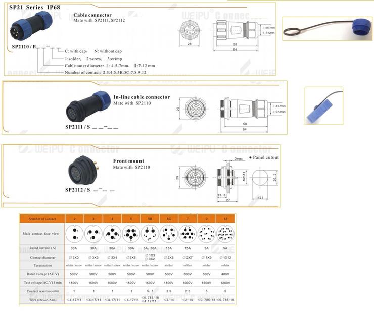 Connector WEIPU WA22 SP13 and SP21 5