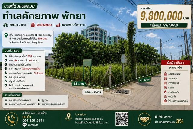 ขายที่ดินแปลงมุม ทำเลศักยภาพ พัทยา ติดถนน 2 ด้าน | ผังเมืองสีแดง | เหมาะพัฒนาโครงการ 1