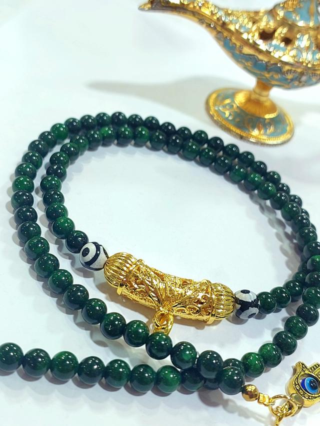 สร้อยคล้องพระอเมทิสต์-นิล-หยกจักรพรรดิ์ 6 มิล อะไหล่ฉะลุลายทองเหลือง ความยาว 25 นิ้ว