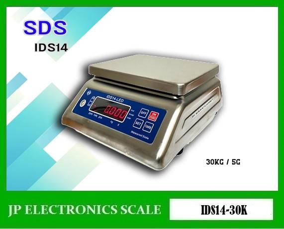 ตาชั่งกันน้ำ 30กิโลกรัม พิกัดน้ำหนัก 30kg ความละเอียด 5g ยี่ห้อ SDS รุ่น IDS14-30K 1