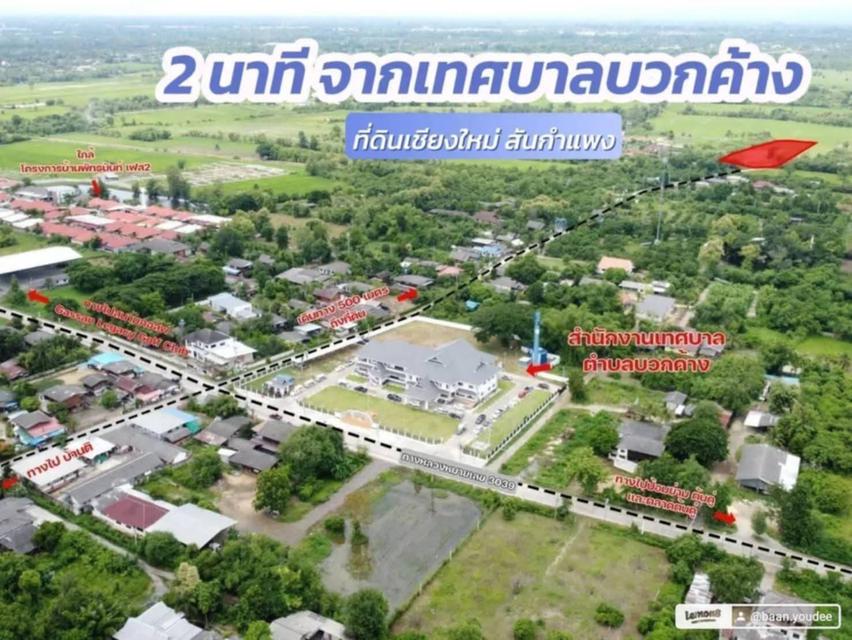 ขายที่ดินสันกำแพงสายใหม่ 277 ตร.ว. ราคาถูก ตร.ว.ละ 6,500 บ. บรรยากาศดี เหมาะปลูกบ้านสวนเกษียณเชียงใหม่ โฉนดพร้อมโอน! 5