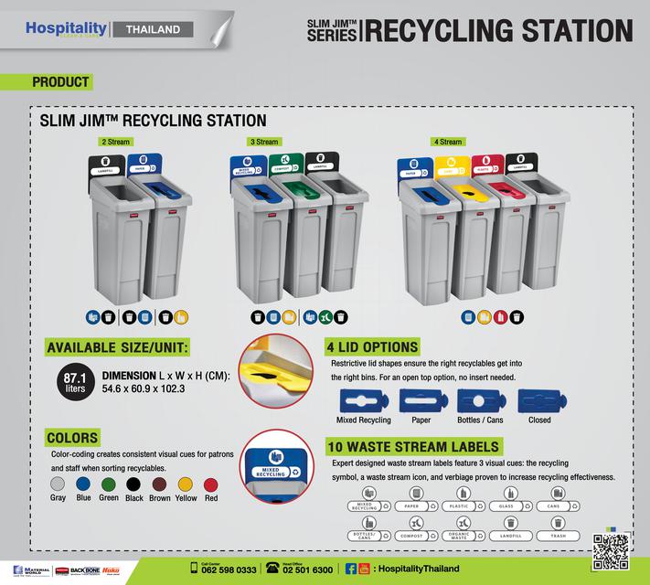  Slim Jim Recycling Station ถังขยะแยกประเภททรงสูงบาง 1