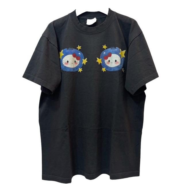เสื้อยืดผ้าฟอกเฟด ทรงโอเวอร์ไซส์ ไม่มีตะเข็บข้าง งานใหม่ทำเก่า unisex ผ้าcotton100 ลายHello kitty