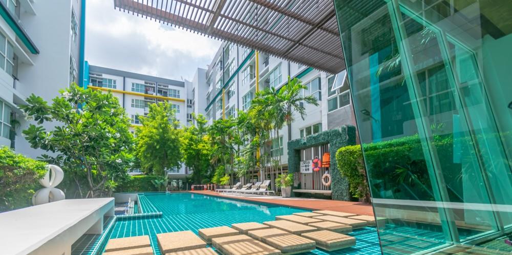 แอสปาย ศรีนครินทร์(Condo Aspire Srinakarin) แนวรถไฟฟ้าสีเหลือง ใกล้วิทยาลัยดุสิตธานี กรุงเทพ ตึก A ชั้น 2 ระเบียงติดฝั่งสวน วิวส่วนตัว 13