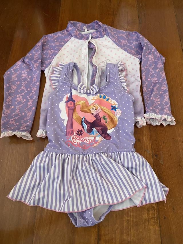Disney เจ้าหญิง Rapunzel ชุดว่ายน้ำเด็ก+เสื้อกันแดด
