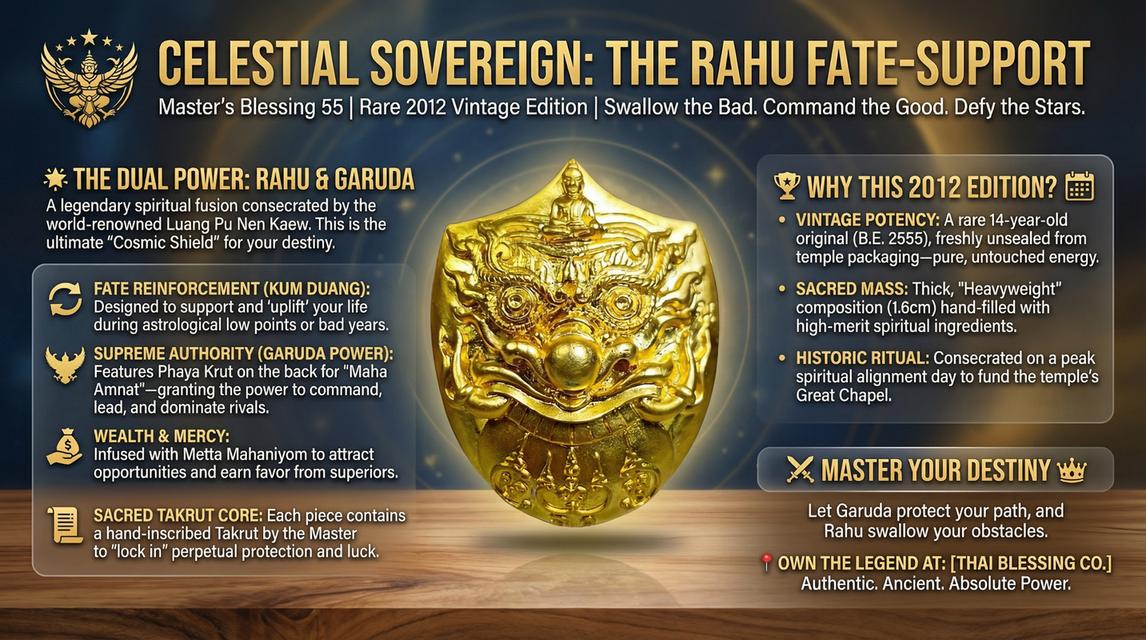 🌑🦅 Celestial Sovereign: The Rahu Fate-Support & Garuda Power Talisman – Master’s Blessing 55 Edition (Luang Pu Nen Kaew)