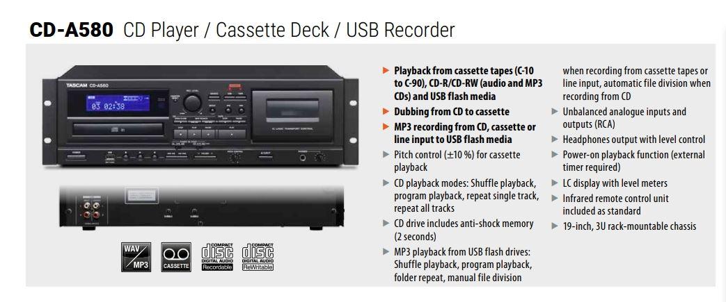  เปิดจอง TASCAM CD-A580 V2 Cassette, USB CD Player Recorder ประกันศูนย์ 5