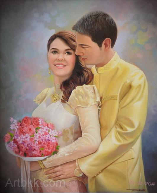ของขวัญวันแต่งงานภาพวาดสีน้ำมันพรีเวดดิ้งคู่รัก