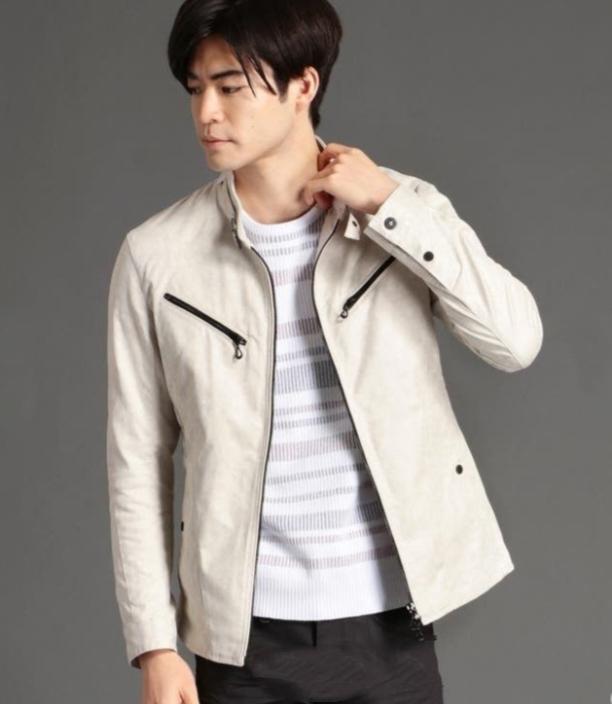 NICOLE CLUB FOR MEN แจ๊คเก็ตสไตล์ไบค์เกอร์ สีโทนน้ำตาลสวย เนื้อผ้าให้ความรู้สึกเนียนเหมือนหนังกลับ สภาพใหม่มากก