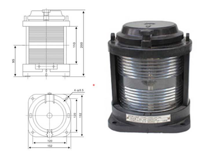 โคมไฟสัญญาณเดินเรือ ชั้นเดียว, รูน๊อต 120×120มม. กราบขวา Starboard light สี และ กราบซ้าย Port light สีแดง