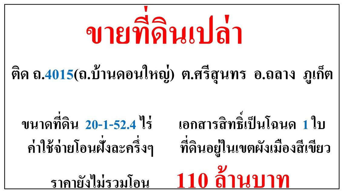 ขายที่ดินเปล่า ขนาด 20-1-52.4 ไร่  **ติด ถ.4015(ถ.บ้านดอนใหญ่)**  อ.ถลาง  ภูเก็ต 2