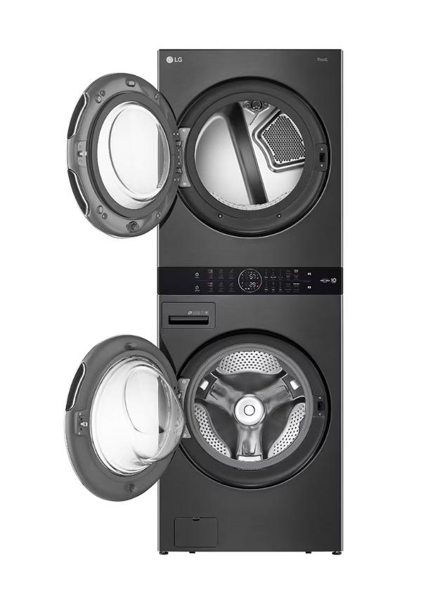 LG เครื่องซักผ้าฝาหน้าและเครื่องอบผ้า WashTower 21/16kg AI DD สีดำ รุ่น WT2116SHBB ระบบ Smart Inverter