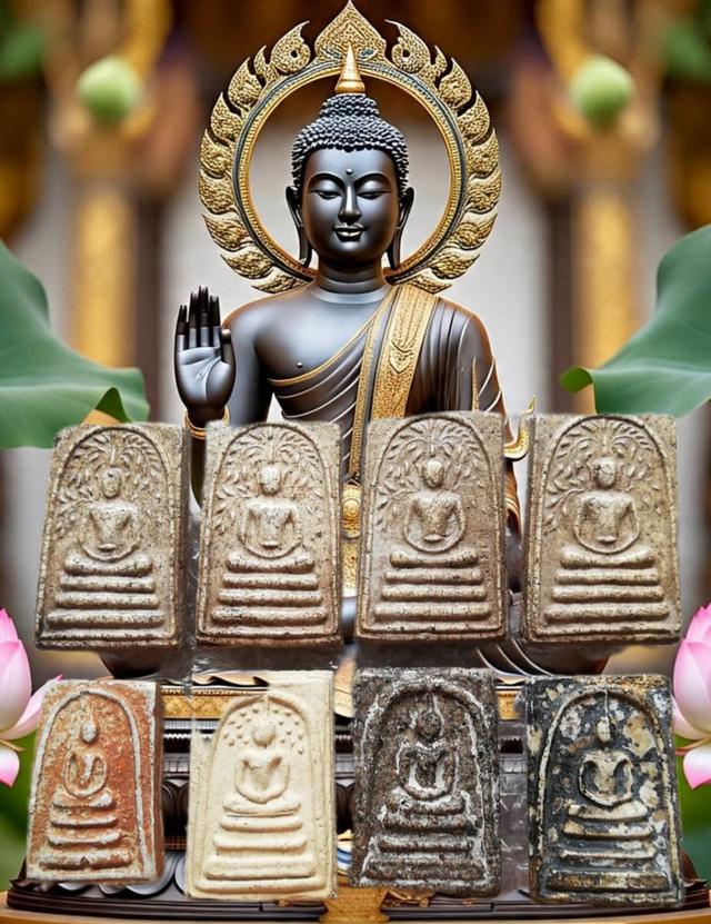 สมเด็จปรกโพธิ์วัดเขาตะเคราสะดือขีด กรุวัดพระแก้ว กรุบางขุนพรหม พระประธาน เกศทะลุซุ้ม 1