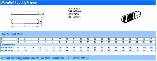 Parallel key, ลิ่ม, สลัก, DIN6885A, ลิ่มล๊อก 2