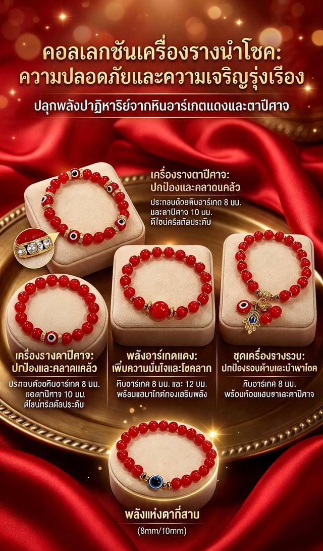 ข้อมิอหินมงคล red agate 8-12 m.gold hematite ยาว 19.5 cm.
