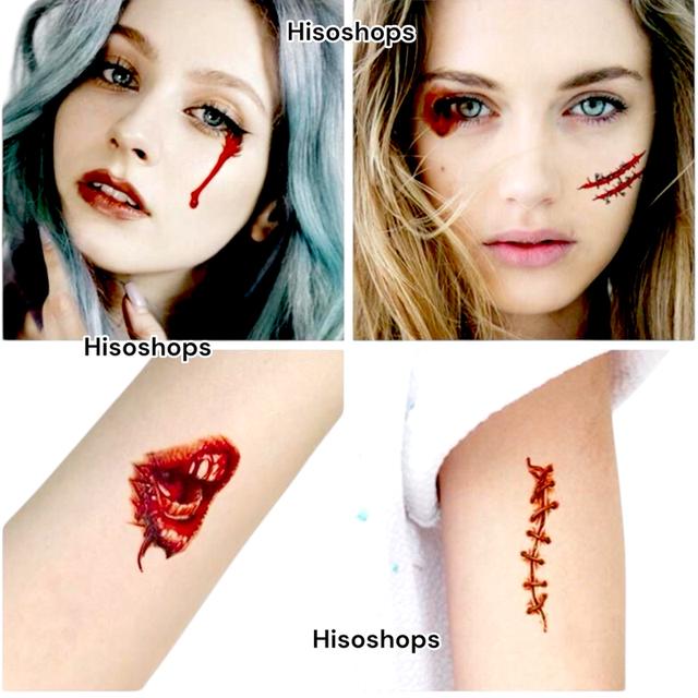 TATTOO แทททูฮาโลวีน รอยแผล รอยสักชั่วคราว แผ่นใหญ่ 190 x 120 mm. ทนน้ำ ทนเหงื่อ ใช้ติดตามใบหน้าและร่างกาย ในเทศกาลแฟนซีต่างๆ 2
