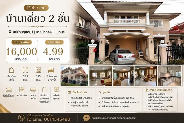 ให้เช่า / ขายบ้านเดี่ยว 2 ชั้น หมู่บ้านดุสิตบุรี | บางบัวทอง | นนทบุรี  ให้เช่าเพียง 16,000 บาท/เดือน 1