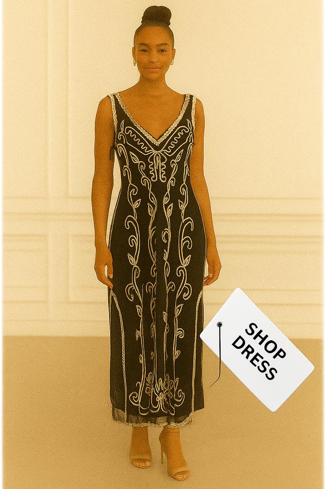 เดรสแม็กซี่ผ้าโปร่งปักลาย สไตล์แกสบี้ เดรส Gatsby Tulle Maxi Embroidered @SP049