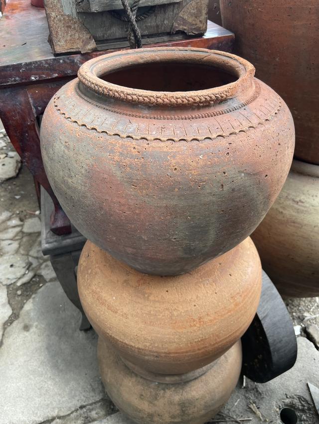 โอ่งมันปู โอ่งสีมันปู ใบใหญ่ โอ่งดินเผาน้ำเคลือบโบราณ 3