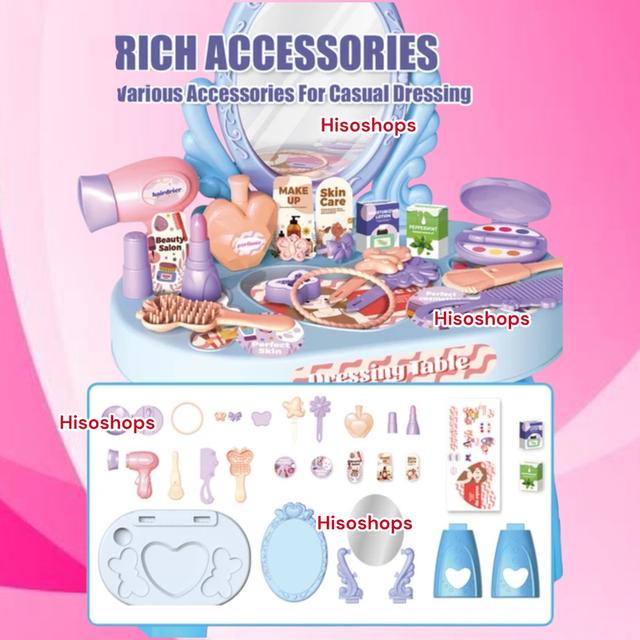 DRESSING TABLE โต๊ะแต่งหน้า โต๊ะเสริมสวยเจ้าหญิง ของเล่นสำหรับเด็กพร้อมอุปกรณ์เสริมสวยสุดแสนจะน่ารัก