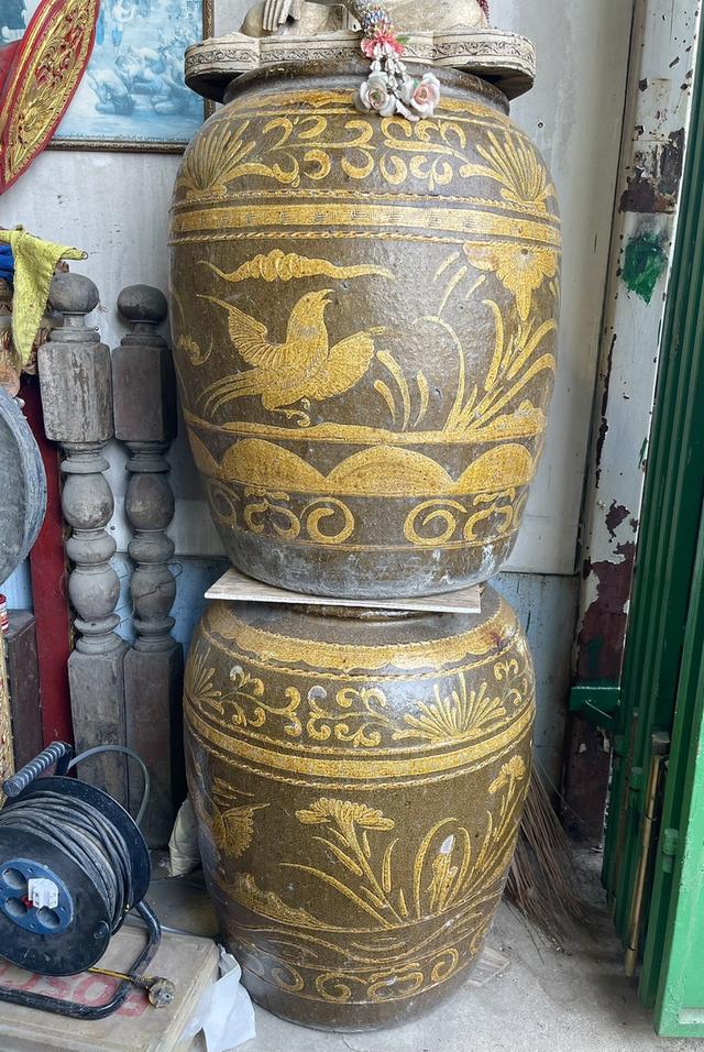 โอ่งเซี่ยงไฮ้ ลายนกกระยาง โอ่งจีนโบราณ โอ่งดินเผาน้ำเคลือบ 5