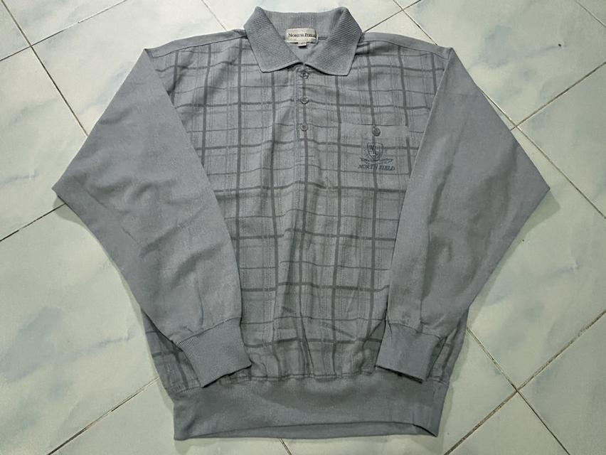 เสื้อโปโลไหมพรมวินเทจ 90s NORTH FIELD Sports - Knit Polo Shirt ทรงเหลี่ยมไหล่ตกสไตล์ City Boy รูปที่ 1