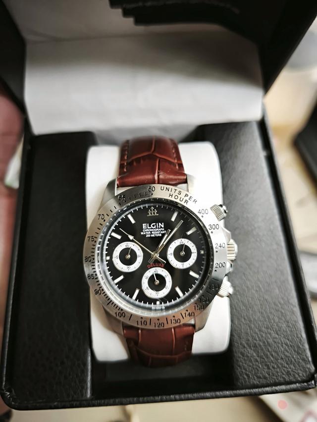 นาฬิกาข้อมือ ELGIN Deluxe Chronograph หน้าดำ รุ่น FK-1059-SL มือสอง