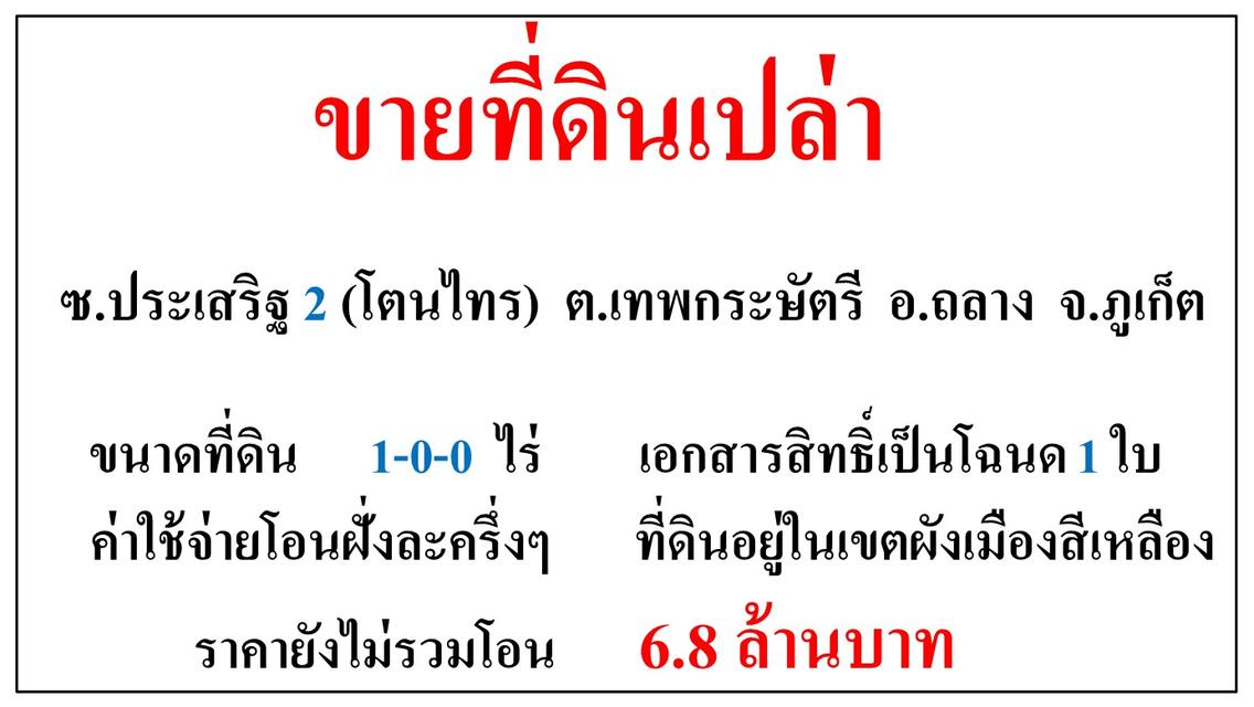 ขายที่ดินเปล่า ขนาด 1-0-0 ไร่ **ซ.ประเสริฐ 2 (โตนไทร)** อ.ถลาง ภูเก็ต (ตรว.1.5หมื่นบาท) 6