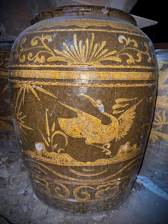 โอ่งเซี่ยงไฮ้ ลายนกกระยาง โอ่งจีนโบราณ โอ่งดินเผาน้ำเคลือบ