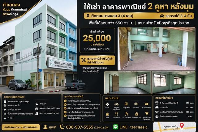 ให้เช่าอาคารพาณิชย์ 2 คูหา หลังมุม ติดถนนบางบอน 3 (4 เลน)พื้นที่ใช้สอยกว่า 550 ตร.ม. 1