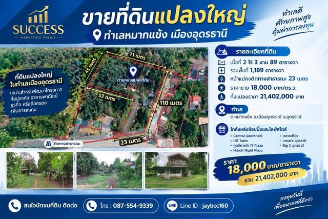 ขายที่ดินแปลงใหญ่ ทำเลหมากแข้ง-หนองบัว เมืองอุดรธานี ที่ดินเกือบ 3 ไร่ | ราคา 18,000 บาท/ตร.ว. 1