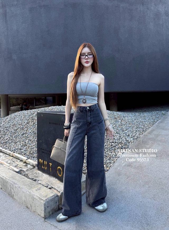 กางเกงยีนส์ขากระบอกเอวสูง 9