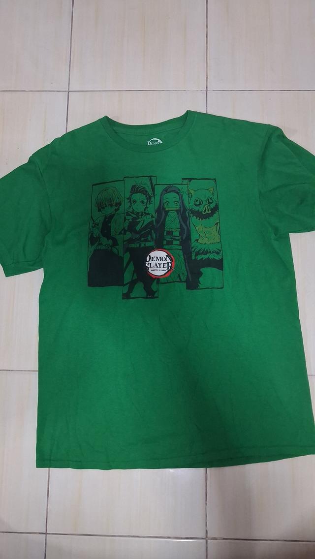 เสื้อยืดวินเทจมือสอง สีเขียว Demon Slayer Anime Characters Graphic Print Short Sleeve Tee T-Shirt Mens Size L มือสองสภาพดี
