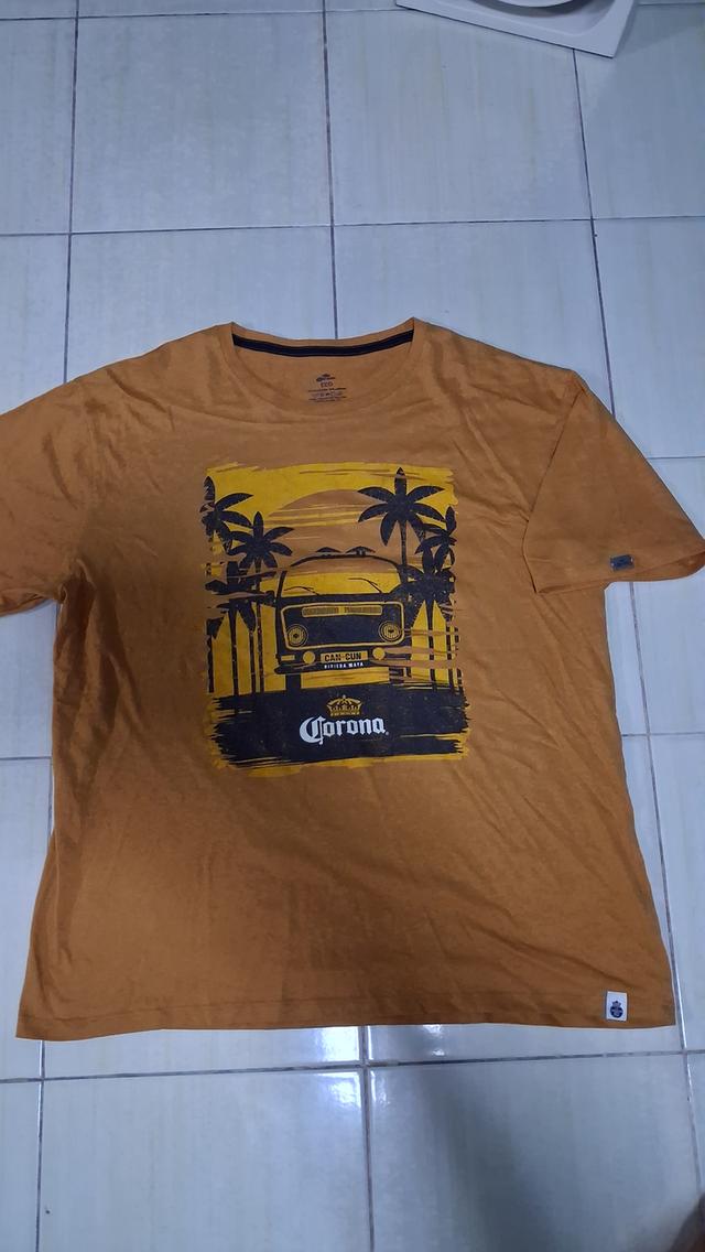 เสื้อยืดวินเทจมือสอง สีเหลือง สรีนดีหน้า-หลัง Corona Extra Beach Scene Tee Shirt Yellow ลายสวย ผ้าใส่สบาย ผ้าบาง งานเก็บ คอกลม แขนสั้น