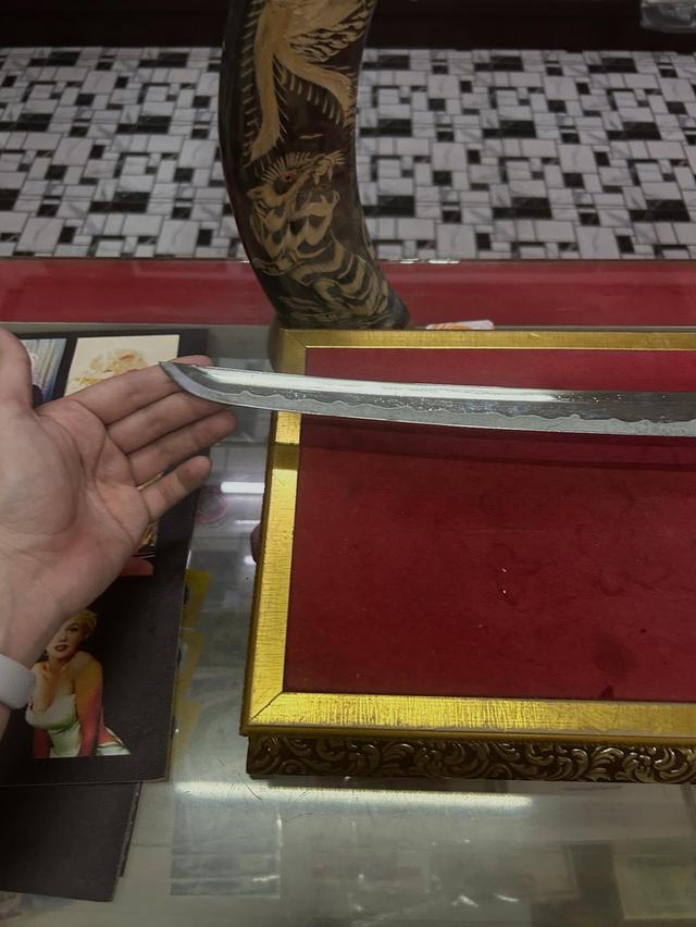 ดาบซามูไร ดาบคาตานะ ฝีกไม้ ด้ามหนังกระเบน (ตำหนิตรงปอกตามภาพ)