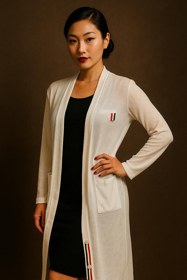 เสื้อคลุมคาร์ดิแกนตัวยาวผ้าตาข่าย สีขาว(Urban Light Long Cardigan)_@SP011
