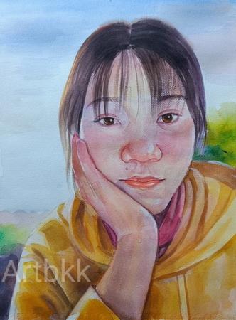 ภาพวาดสีน้ำคนเหมือนเป็นของขวัญให้แฟน