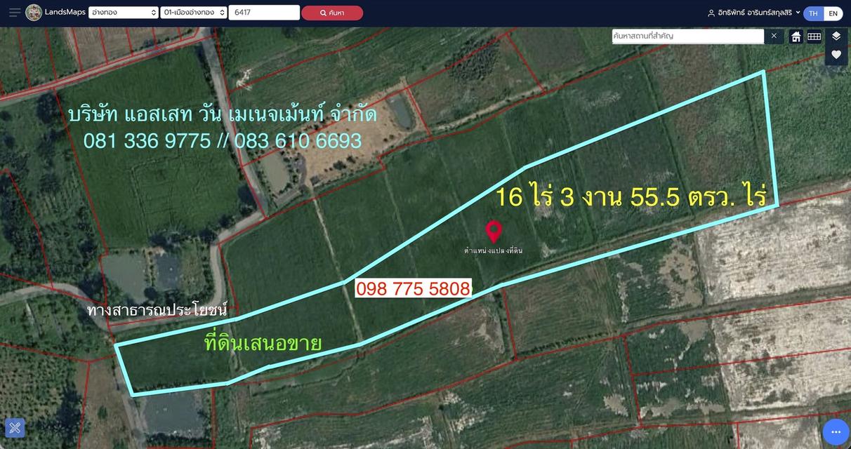 ขายที่นา 17 ไร่ เมืองอ่างทอง 098 7755 808 4