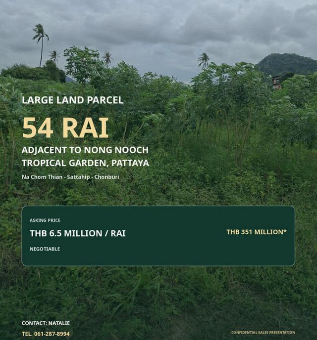 ขายที่ดินนาจอมเทียน สัตหีบ ชลบุรี เนื้อที่ 54 ไร่ (วิวภูเขา) ใกล้สวนนงนุช เพียงแค่ 5 นาที ถึงถนนสุขุมวิท 1