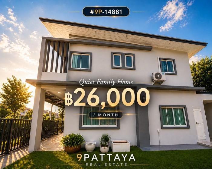 เช่า | บ้านแฝด – Green Park Village, ชัยพรวิถี 14 พัทยา ✨ 3 ห้องนอน 3 ห้องน้ำ • ห้องนั่งเล่นขนาดใหญ่ • 1