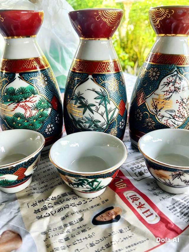 ของสะสมถ้วยสาเกชุดเดิมสาเกของญี่ปุ่นเก่า